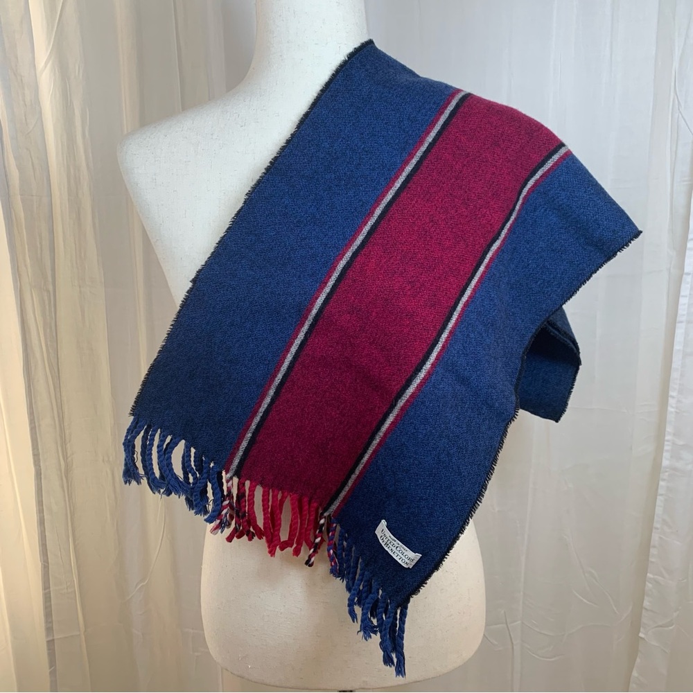 United Colors of Benetton‎ 100% Wool Striped Scarf Navy Red Black Beige